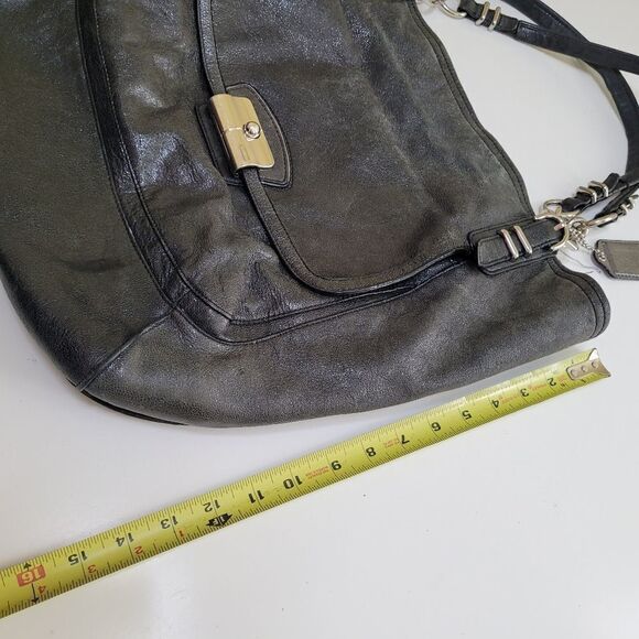 $698 COACH metallic black leather LIMITED Kristin Pinnacle LARGE TOTE BAG PURSE - Picture 3 of 16